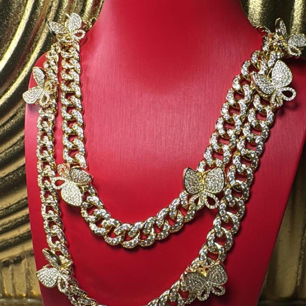 Gold Butterfly Cuban Necklace 16 Inch 299 B